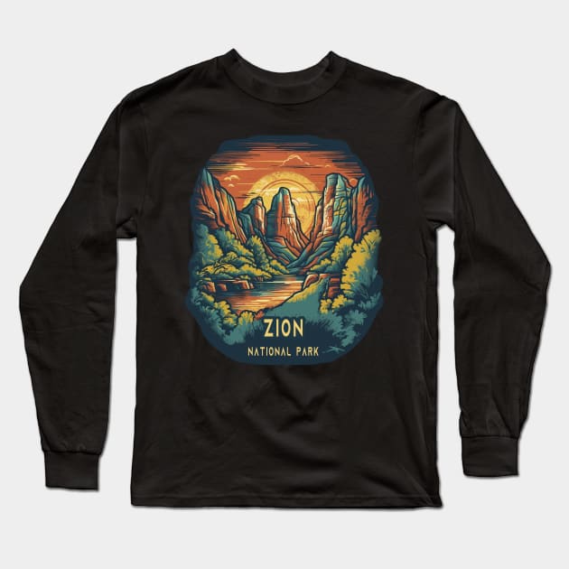 Zion National Park Long Sleeve T-Shirt by GreenMary Design